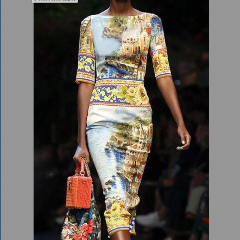 European Seaside Print Dress